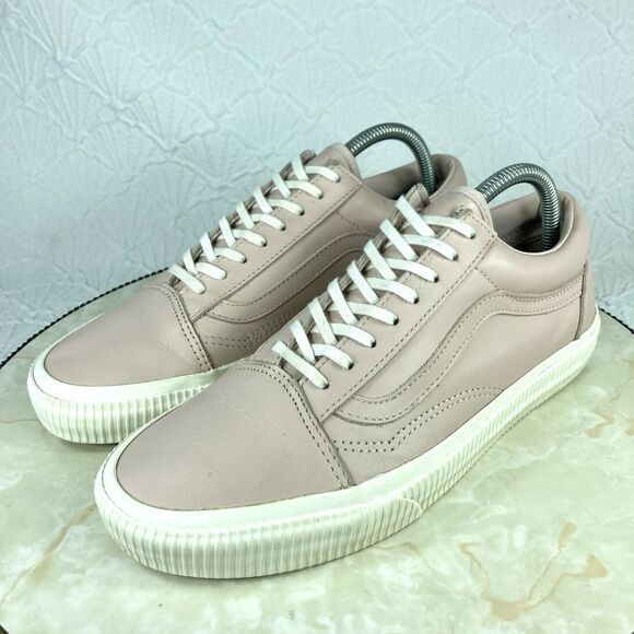 Vans Old Skool Sneakers Women 9.5 Pink Leather Classic Low Top Skate Retro Shoes - Picture 6 of 13